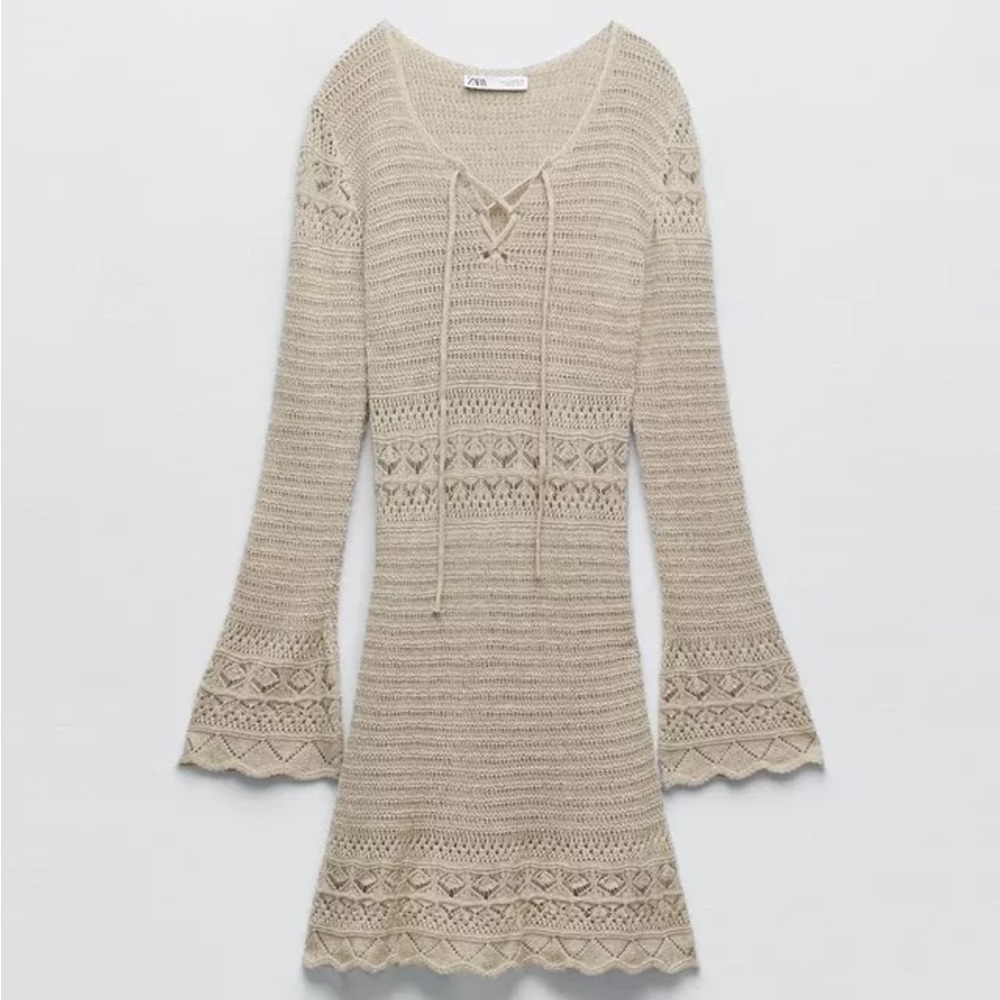 ZARA Pointelle Knit Dress Women's Size Small